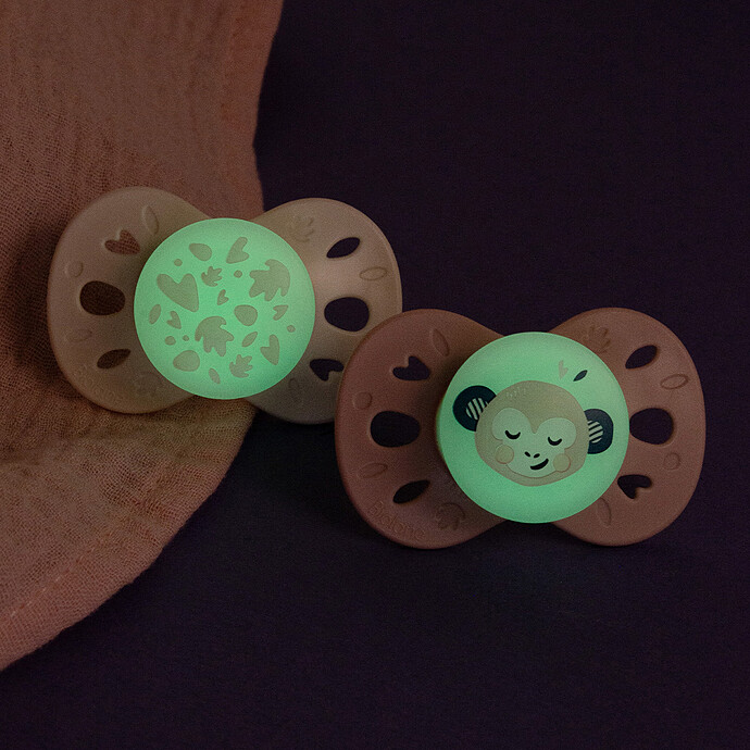 Lot de 2 Sucettes Anatomiques Nuit Rose et Beige - 6/18 Mois Biolane