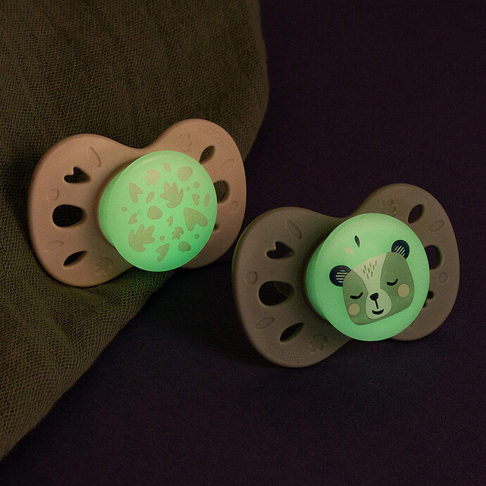 Lot de 2 Sucettes Anatomiques Nuit Vert et Beige - 18 Mois + Biolane