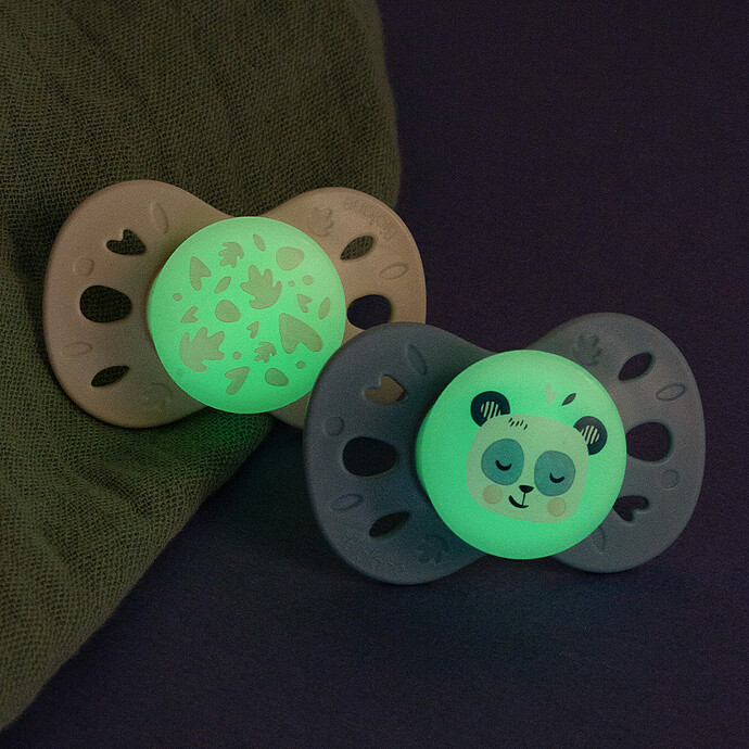 Lot de 2 Sucettes Anatomiques Nuit Bleu et Beige - 18 Mois + Biolane