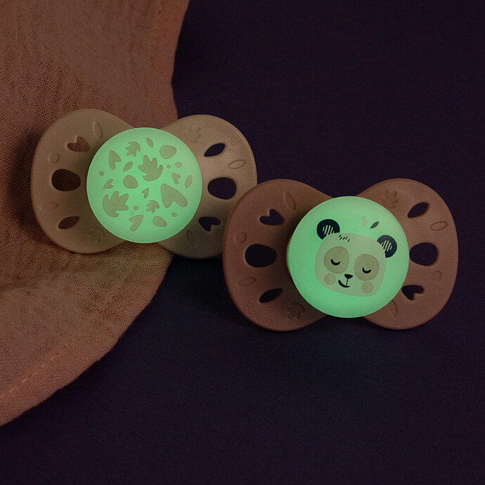 Lot de 2 Sucettes Anatomiques Nuit Rose et Beige - 18 Mois + Biolane