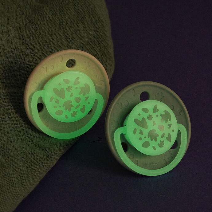 Lot de 2 Sucettes Rondes Nuit Vert et Beige - 6 Mois + Biolane