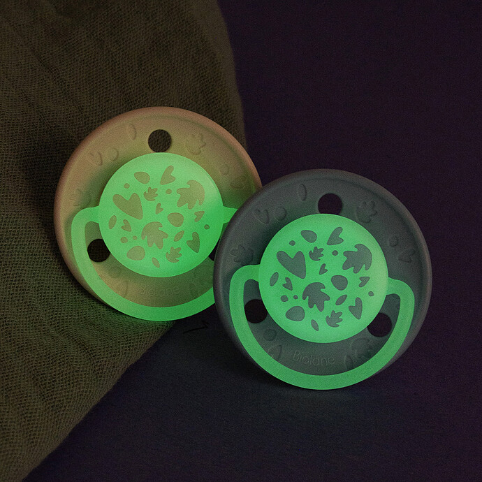 Lot de 2 Sucettes Rondes Nuit Bleu et Beige - 6 Mois + Biolane