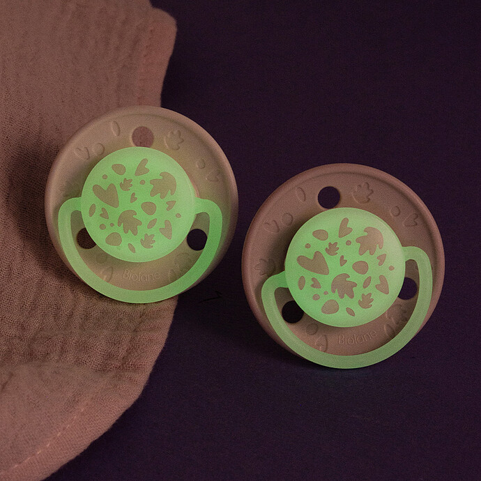 Lot de 2 Sucettes Rondes Nuit Rose et Beige - 6 Mois + Biolane