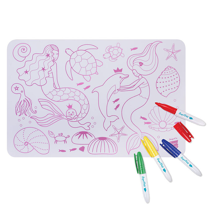 Mini Set de Table à Colorier et ses 4 Feutres - Les Sirènes Super Petit