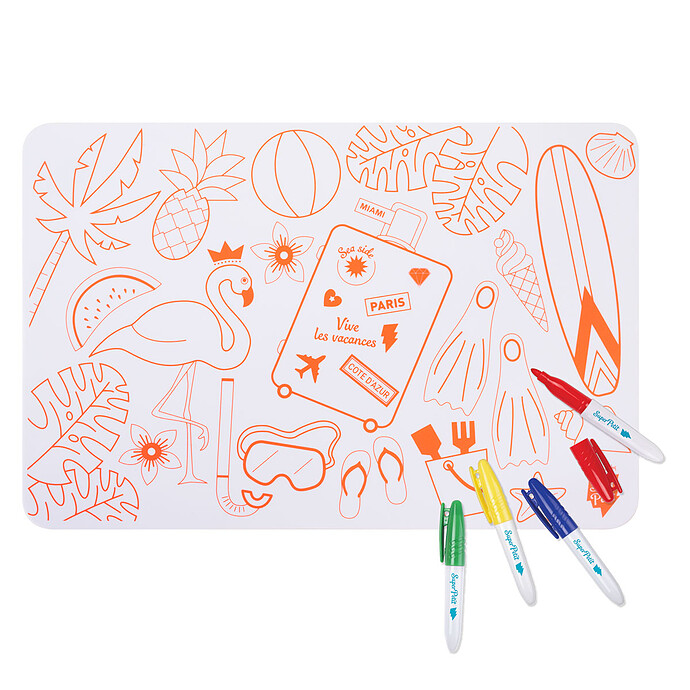 Mini Set de Table à Colorier et ses 4 Feutres - Florida Paradise Super Petit