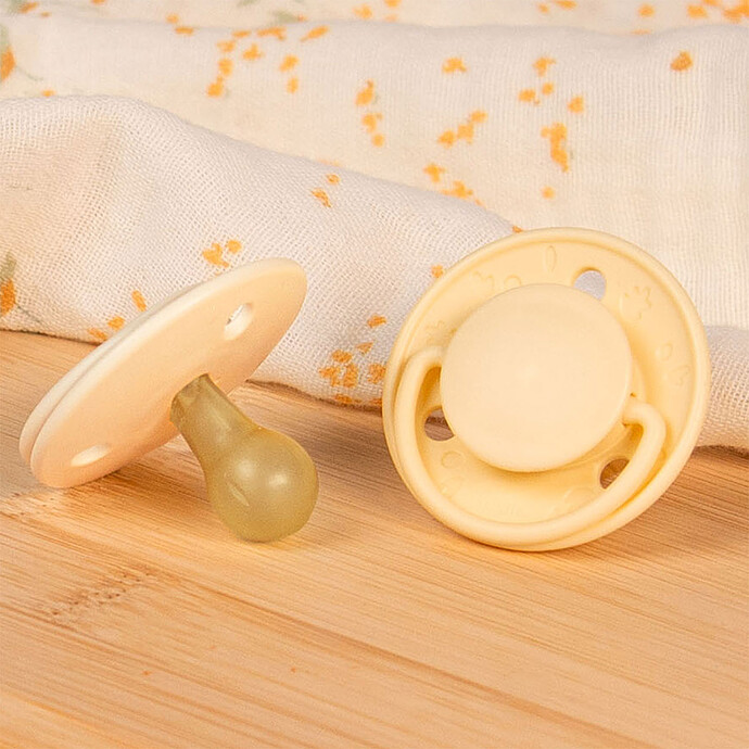 Avis Lot de 2 Sucettes Rondes Originale Jaune et Beige - 0/6 Mois