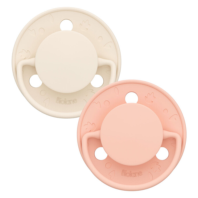 Lot de 2 Sucettes Rondes Originale Rose et Beige - 6 Mois + Biolane