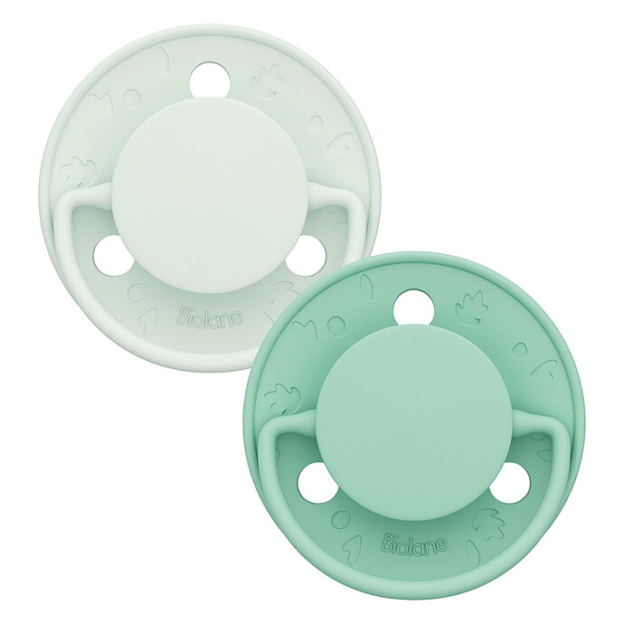 Lot de 2 Sucettes Rondes Originale Vert Clair et Vert Foncé - 6 Mois + Biolane