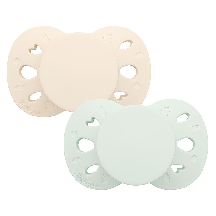 Lot de 2 Sucettes Anatomiques Essentielle Vert et Beige - 0/6 Mois Biolane