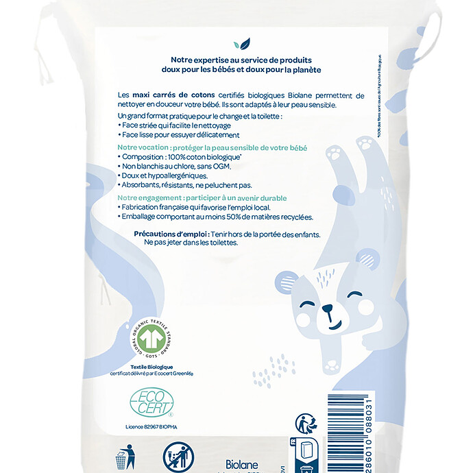 Lot de 60 Maxi Carrés de Coton Biolane