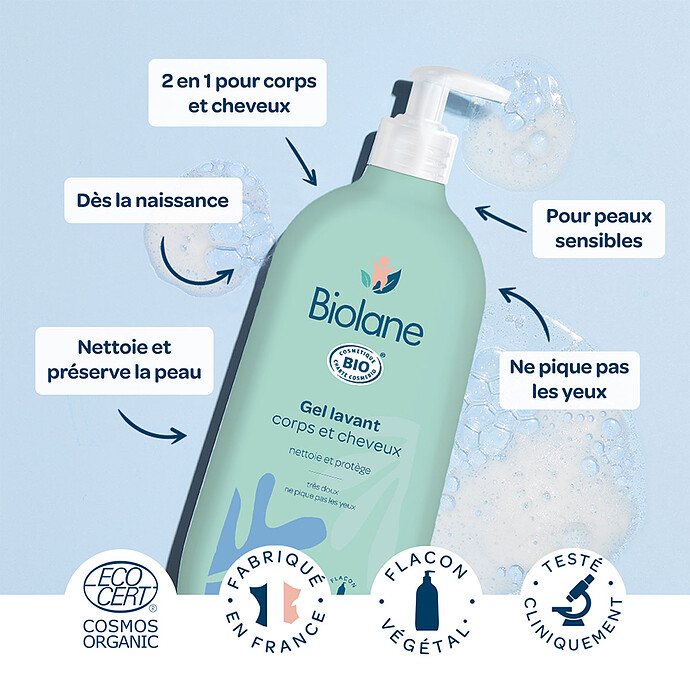 Achat Gel Lavant Corps et Cheveux Biologique - 500 ml