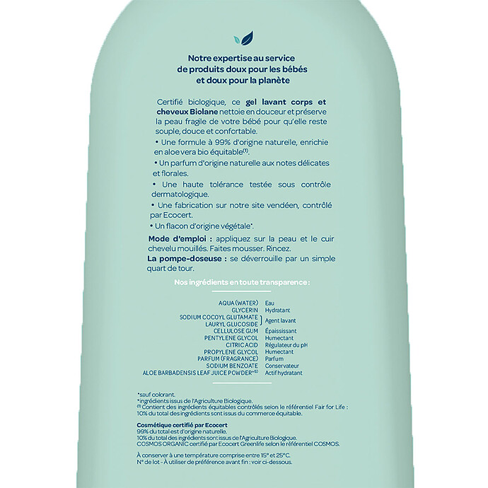 Gel Lavant Corps et Cheveux Biologique - 500 ml Biolane