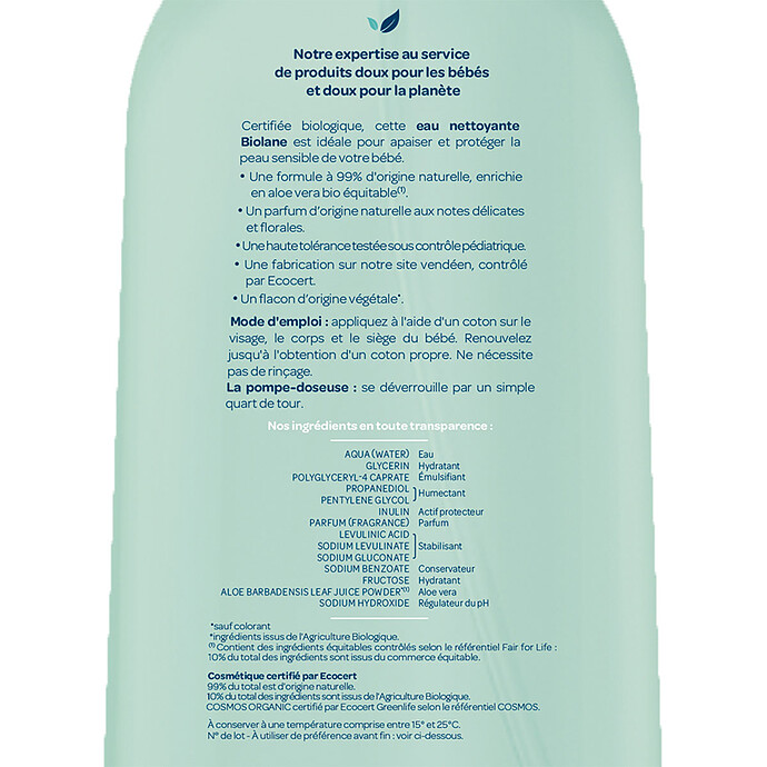 Eau Nettoyante Biologique - 500 ml Biolane
