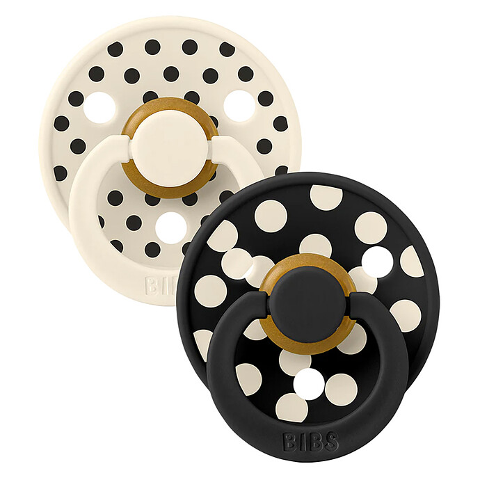 Lot de 2 Sucettes Rondes Bibs Studio Polka Ivory & Black - 0/6 Mois Bibs