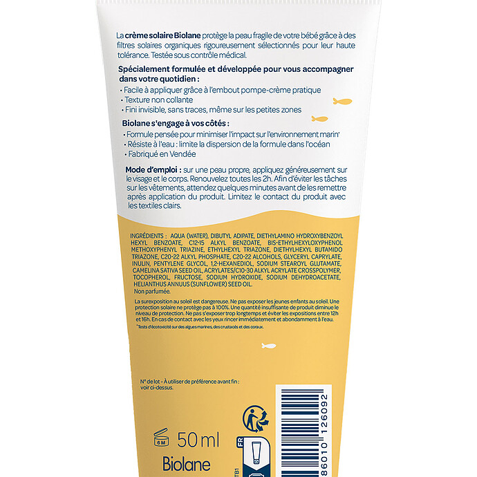 Crème Solaire SPF 50 - 50 ml Biolane