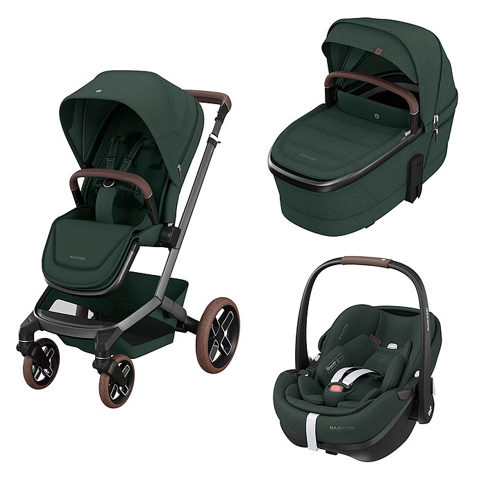 Poussette Trio Fame - Siège Auto Pebble 360 Pro² i-Size Groupe 0+ - Nacelle Fame -Twillic Green Maxi-Cosi