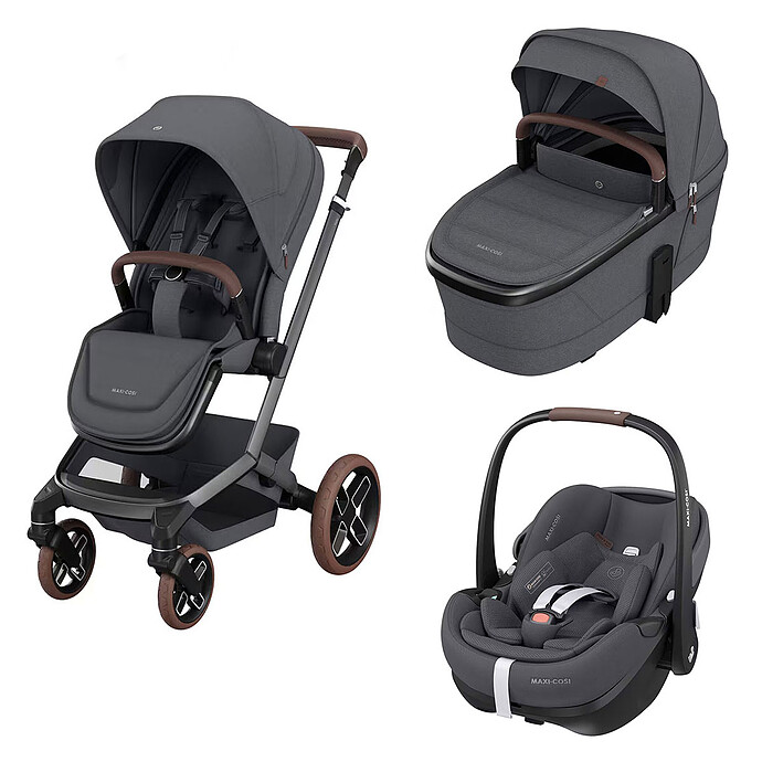 Poussette Trio Fame - Siège Auto Pebble 360 Pro² i-Size Groupe 0+ - Nacelle Fame - Twillic Graphite Maxi-Cosi