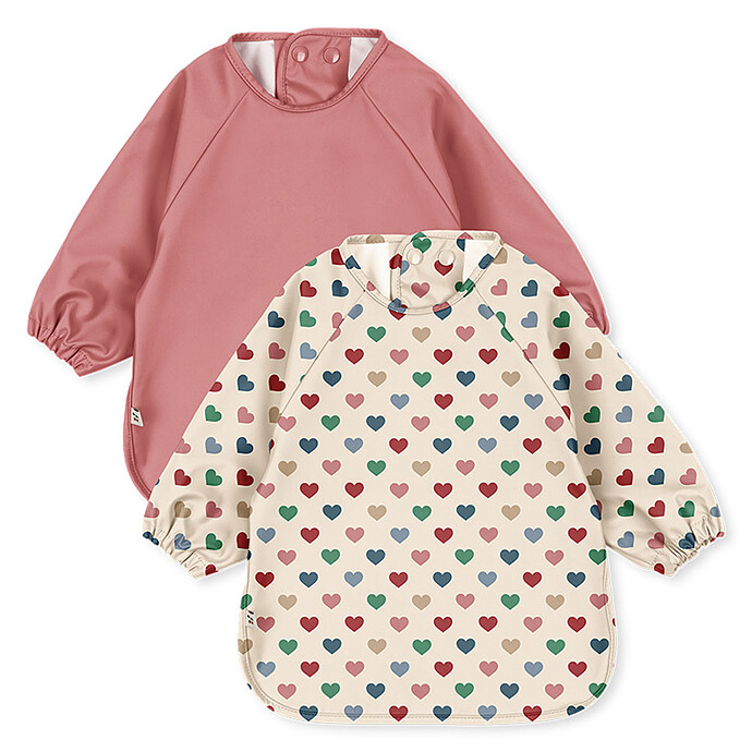 Lot de 2 Bavoirs à Manches Coeur Coloré & Faded Rose - 18/36 Mois Konges Sløjd
