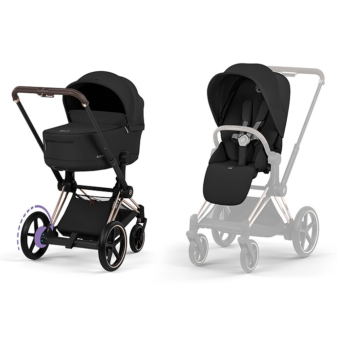 Pack Poussette e-Priam Confort Rosegold + Nacelle - Sepia Black Cybex