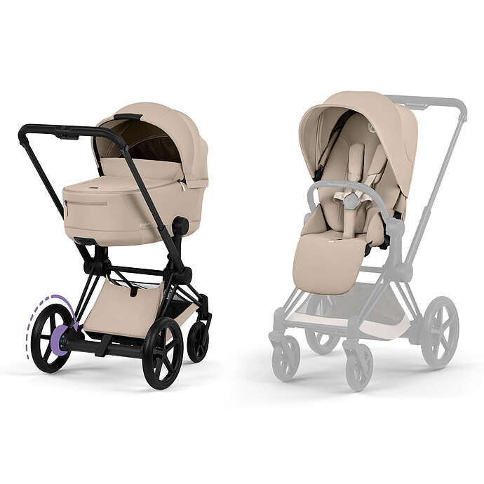 Pack Poussette e-Priam Confort Matt Black + Nacelle - Cozy Beige Cybex
