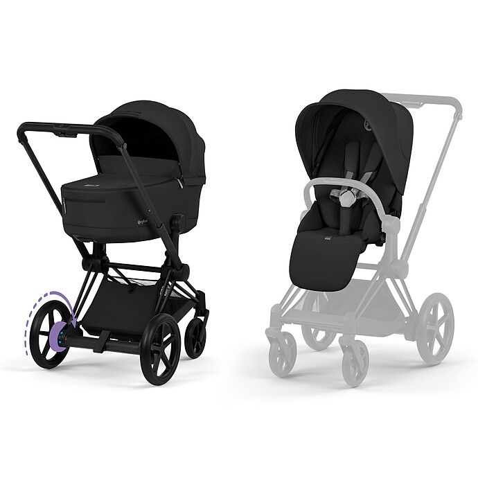 Pack Poussette e-Priam Confort Matt Black + Nacelle - Sepia Black Cybex