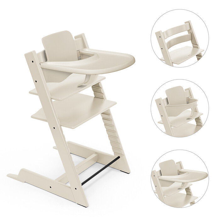 Chaise Haute Tripp Trapp avec Plateau et Baby Set - Blanc Vanille Stokke