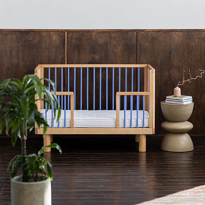 Lit Bébé Evolutif Nox Bois Naturel et Bleu - 60 x 120 cm pas cher