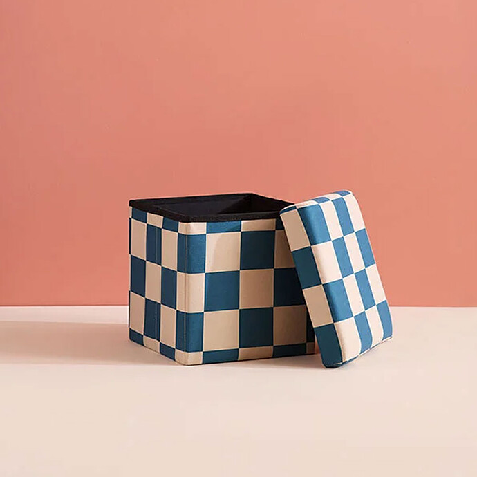 Avis Pouf Assise avec Rangement - Carreaux Damiers Bleu