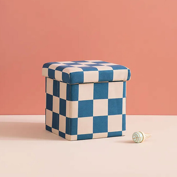 Achat Pouf Assise avec Rangement - Carreaux Damiers Bleu