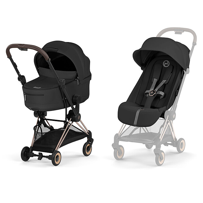 Pack Poussette Coyä Confort 2026 Rosegold + Nacelle Pliable- Sepia Black Cybex