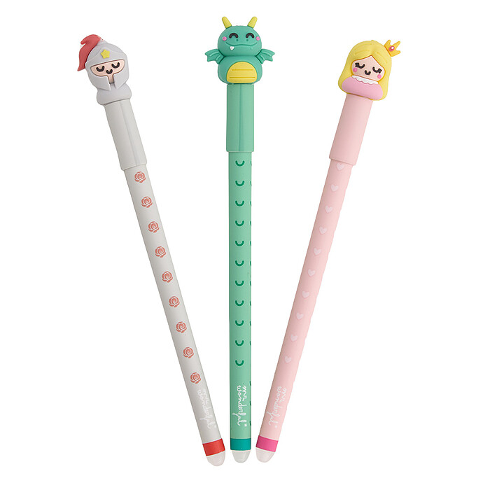 Lot de 3 Stylos Effaçables Bo-Bo - Chevalier, Princesse et Dragon Mr Wonderful