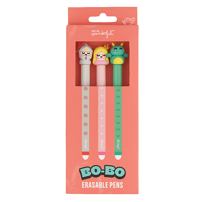 Lot de 3 Stylos Effaçables Bo-Bo - Chevalier, Princesse et Dragon Mr Wonderful