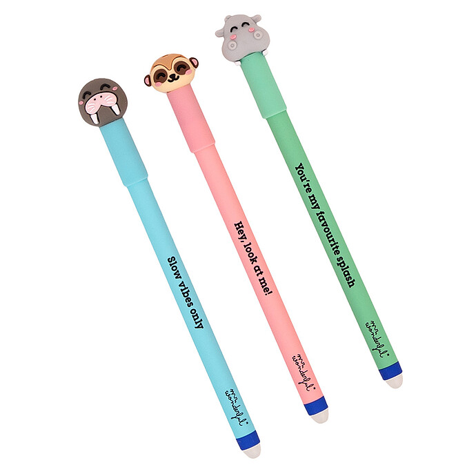 Lot de 3 Stylos Effaçables Bo-Bo - Morse, Surricate et Hippopotame Mr Wonderful