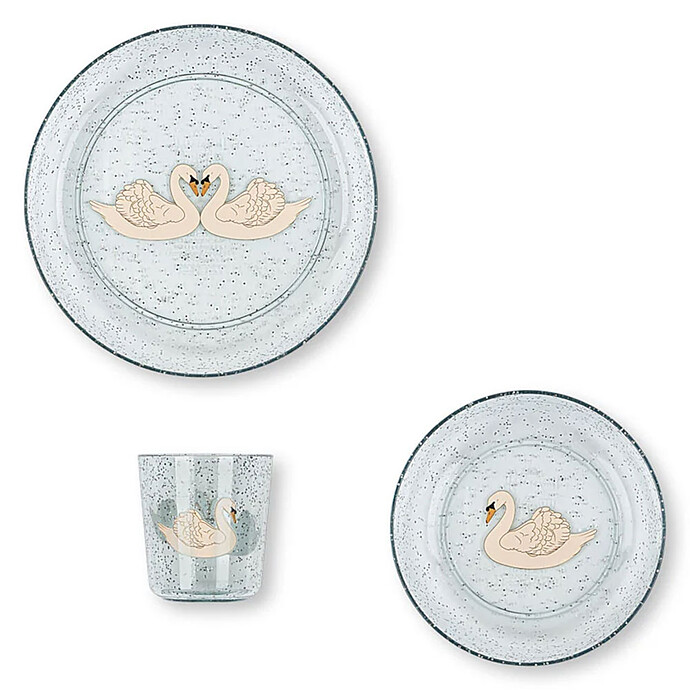 Set de Repas Pailleté 3 Pièces - Swan Blue Konges Sløjd