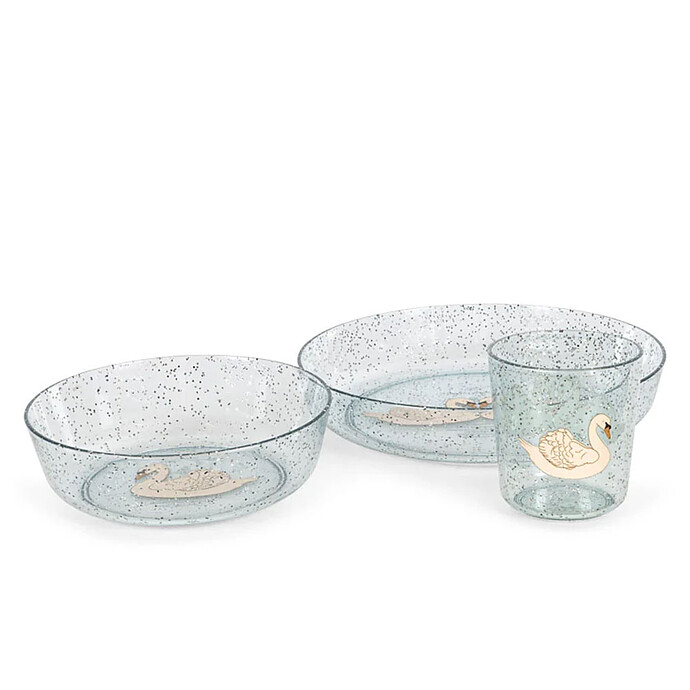 Set de Repas Pailleté 3 Pièces - Swan Blue Konges Sløjd