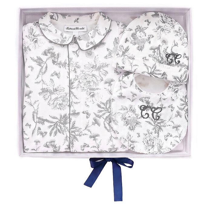 Coffret de Naissance Toile de Jouy Gris - 1 Mois Tartine et Chocolat