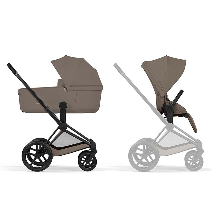 Pack Poussette Priam Confort Matt Black + Nacelle Pliable - Coconut Brown Cybex