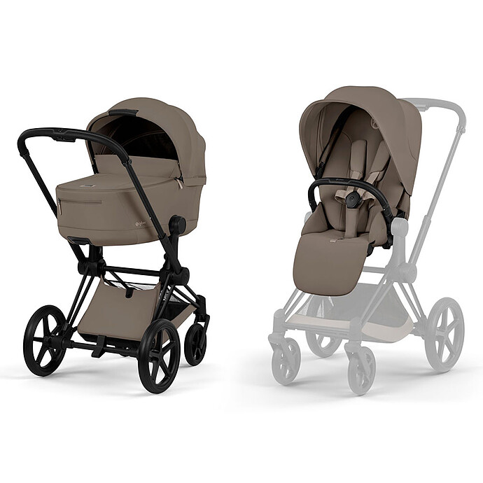 Pack Poussette Priam Confort Matt Black + Nacelle Pliable - Coconut Brown Cybex