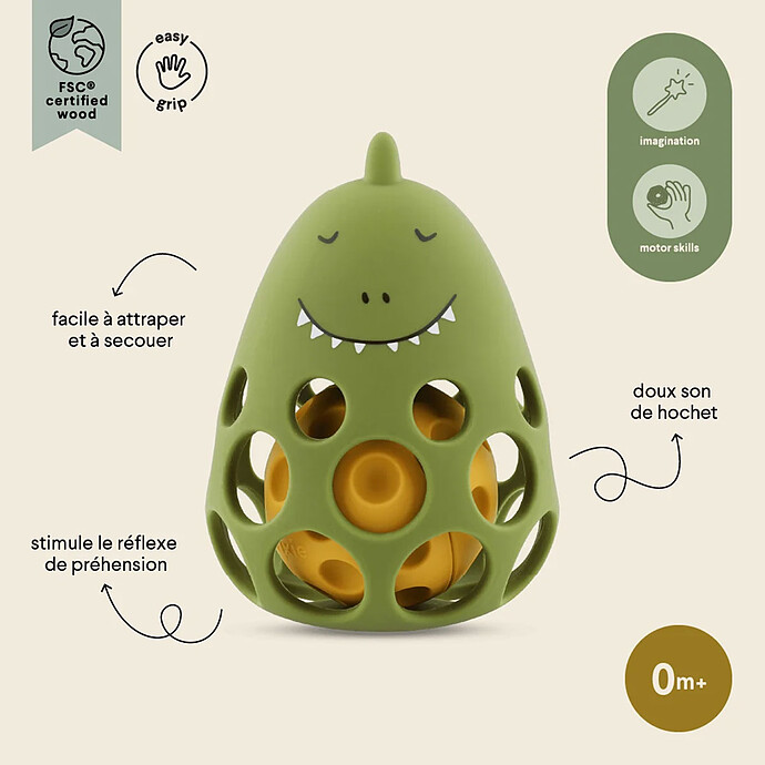 Hochet Sensoriel en Silicone - Mr. Dino pas cher