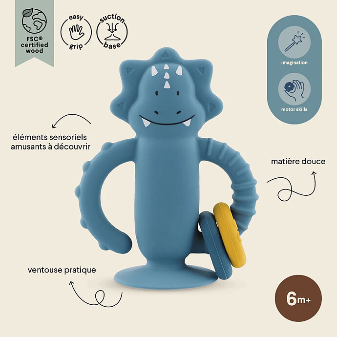 Jouet Sensoriel en Silicone avec Ventouse - Mr. Triceratops pas cher