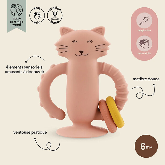 Jouet Sensoriel en Silicone avec Ventouse - Mrs. Cat pas cher