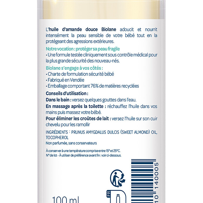 Huile d'Amande Douce - 100 ml Biolane