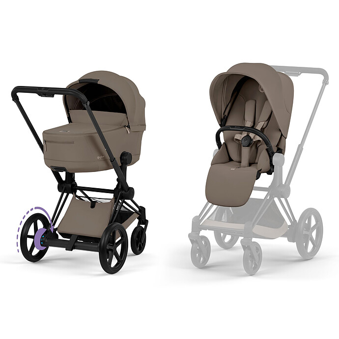 Pack Poussette e-Priam Confort Matt Black + Nacelle Pliable - Coconut Brown Cybex
