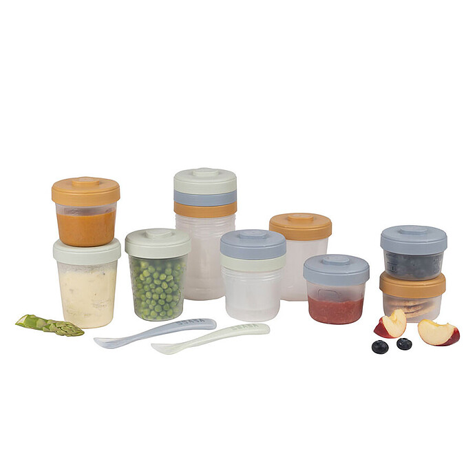 Achat Pack Premier Repas 12 Portions Clip + 2 Cuillères 1er Âge Silicone - Galet