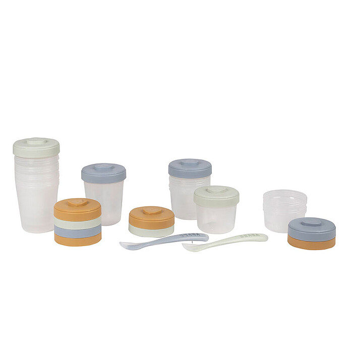 Pack Premier Repas 12 Portions Clip + 2 Cuillères 1er Âge Silicone - Galet BÉABA