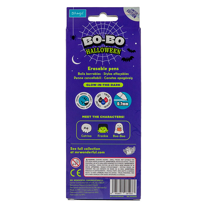 Lot de 3 Stylos Effaçables Bo-Bo - Glow in the Dark Halloween pas cher