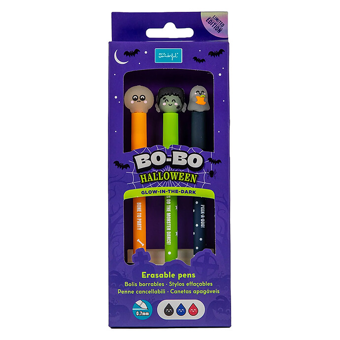 Achat Lot de 3 Stylos Effaçables Bo-Bo - Glow in the Dark Halloween