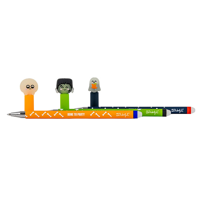 Lot de 3 Stylos Effaçables Bo-Bo - Glow in the Dark Halloween Mr Wonderful