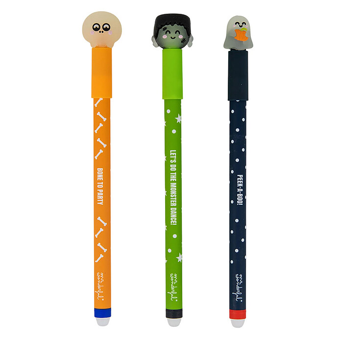 Lot de 3 Stylos Effaçables Bo-Bo - Glow in the Dark Halloween Mr Wonderful