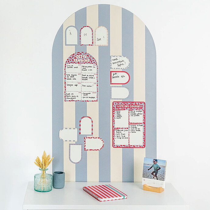 Avis Tableau Magnétique Arche Rayée - Bleu Beige